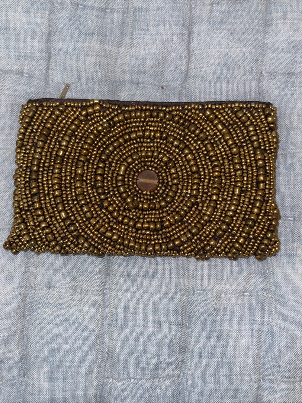 Beaded Metallic Gold Evening Clutch Wallet